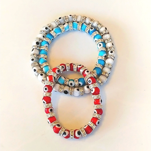 3/$15 2 kid's evil eye stretchy bracelets, 1 adult size NWT - Picture 2 of 3